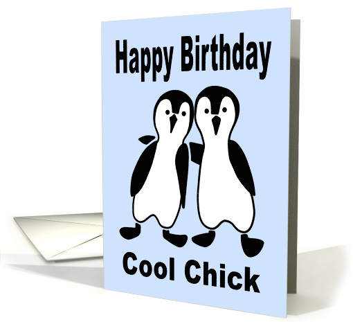 Birthday Graphic Style Cute Comical Penguin Couple For Her card