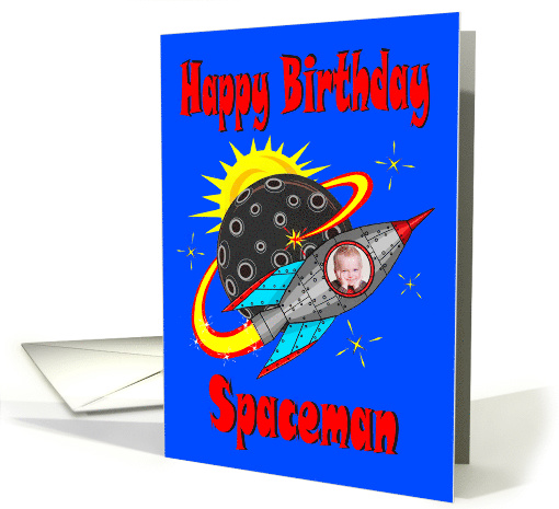 Birthday Graphic Style Retro Space Rocket with Window for Photo card