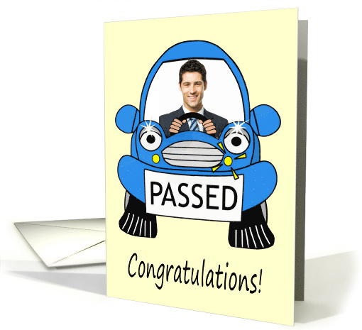 Passed Driving Test Custom Photo Cartoon Caricature Blue Car card