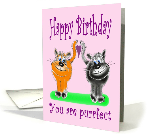Birthday Cartoon Style Fluffy Cat Couple card (1516198)