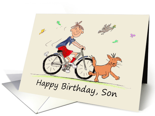 Son Birthday Cartoon Caricature of a Boy Riding Bike... (1516844)