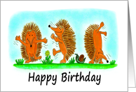 Birthday Cartoon Caricature of Happy Dancing Hedgehogs card