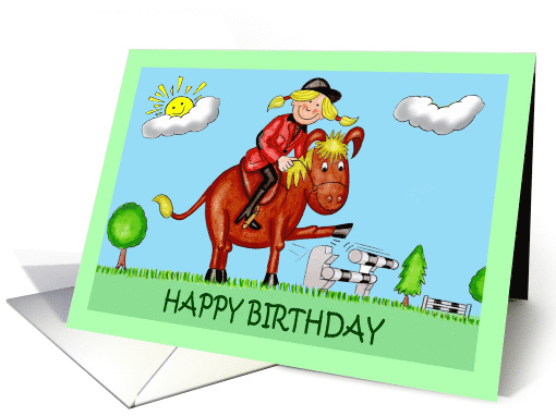 Birthday Cartoon Caricatures of Girl on Horse card (1517406)