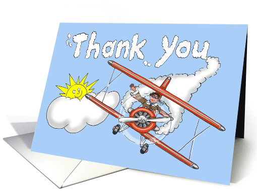 Cartoon Biplane Leaving Thank you Vapour Trail card (1517720)