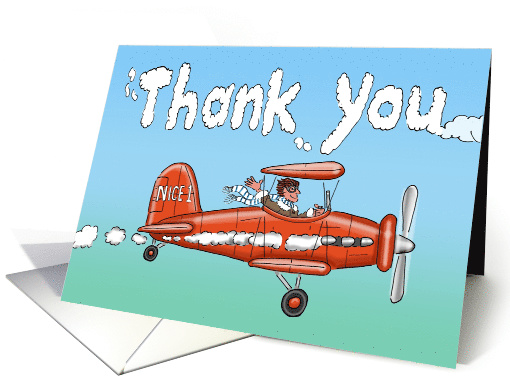 Nice 1 Cartoon Biplane Leaving Thank you Vapour Trail card (1518300)