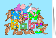 Congratulations Teddy Bears Holding Up New baby Sign and Baby Boy card