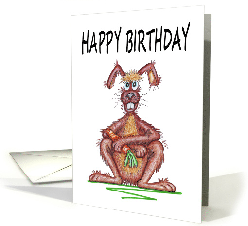 Cartoon Shocked Rabbit Eating a Carrot Funny Birthday card (1740362)