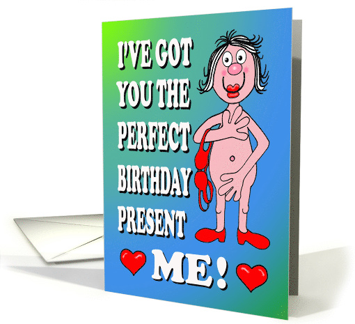 Birthday Cartoon Caricature of a Naked Woman Holding Her Bra card