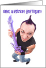 Humorous Punk Rocker Playing Blow Up Guitar Birthday card