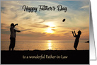 Happy Father’s Day Man and Boy on Beach For Father-in-Law card