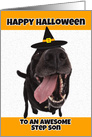 Happy Halloween to an Awesome Step Son Cute Dog in Costume Humor card
