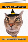 Happy Halloween Step Daughter Funny Cat in Witch Hat Humor card