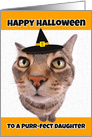 Happy Halloween Daughter Funny Cat in Witch Hat Humor card