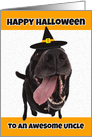 Happy Halloween Uncle Funny Dog in Witch Hat Humor card