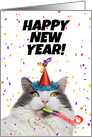 Happy New Year Funny Cat Celebrating Humor card