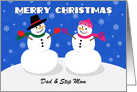 Merry Christmas Dad & Step Mom Cute Couple Snowman card
