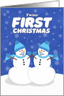 Merry Christmas Boy Twin Babies First Cute Snowman card