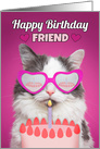 Happy Birthday Friend Cute Cat With Birthday Cake Humor card