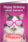 Happy Birthday Great Nephew Cute Cat With Birthday Cake Humor card