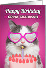 Happy Birthday Great Grandson Cute Cat With Birthday Cake Humor card