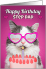 Happy Birthday Step Dad Cute Cat With Birthday Cake Humor card