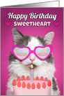 Happy Birthday Sweetheart Cute Cat With Birthday Cake Humor card