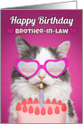 Happy Birthday Brother-in-Law Cute Cat With Birthday Cake Humor card