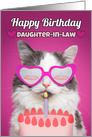 Happy Birthday Daughter-in-Law Cute Cat With Birthday Cake Humor card