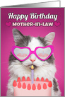 Happy Birthday Mother-in-Law Cute Cat With Birthday Cake Humor card