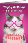 Happy Birthday Sister-in-Law Cute Cat With Birthday Cake Humor card