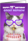 Happy 11th Birthday Great Nephew Cute Cat With Cake card