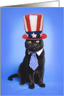 Happy Independence Day Funny Black Cat in Patriotic Hat Humor card