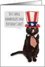 Happy Birthday and Happy Fourth of July Cat in Patriotic Hat Humor card