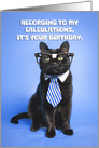 Happy Birthday Smart Cat in Glasses and Tie Humor card