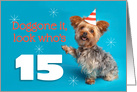 Happy 15th Birthday Yorkie in a Party Hat Humor card