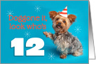 Happy 12th Birthday Yorkie in a Party Hat Humor card