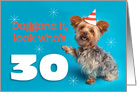 Happy 30th Birthday Yorkie in a Party Hat Humor card