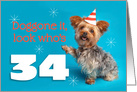 Happy 34th Birthday Yorkie in a Party Hat Humor card