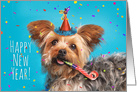 Happy New Year Cute Yorkie in Party Hat Humor card
