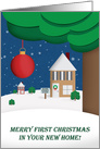 Merry First Christmas in Your New Home Winter Houses Illustration card