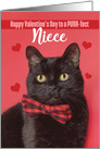 Happy Valentine’s Day Niece Cute Cat in Bow Tie Humor card