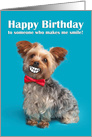 Happy Birthday For Anyone Funny Yorkie With Cartoon Smile Humor card