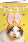 Happy Easter Mom and Dad Cute Cat in Bunny Ears Humor card