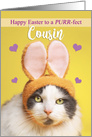 Happy Easter Cousin Cute Cat in Bunny Ears Humor card