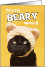 Happy Birthday For Anyone Funny Black Cat in Bear Ears Humor card