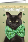 Happy St. Patrick’s Day Granddaughter Cute Black Cat in Green Bow Tie card