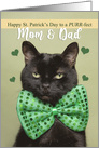 Happy St. Patrick’s Day Mom and Dad Cute Black Cat in Green Bow Tie card