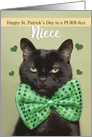 Happy St. Patrick’s Day Niece Cute Black Cat in Green Bow Tie card