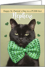 Happy St. Patrick’s Day Nephew Cute Black Cat in Green Bow Tie card