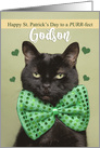 Happy St. Patrick’s Day Godson Cute Black Cat in Green Bow Tie card